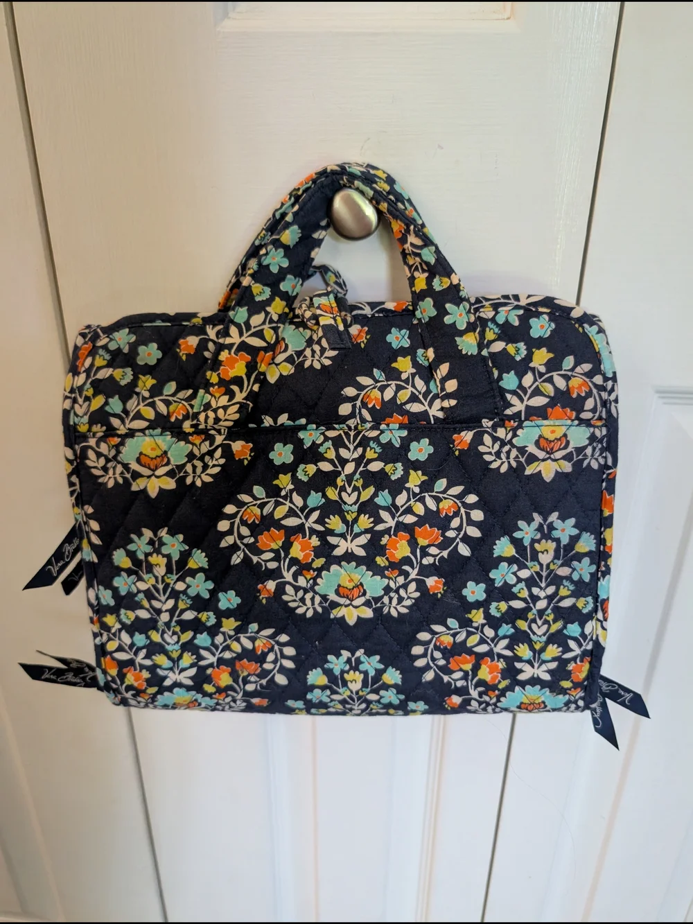 Vera Bradley Navy Floral Hanging Makeup Organizer with Clear Zip Pockets